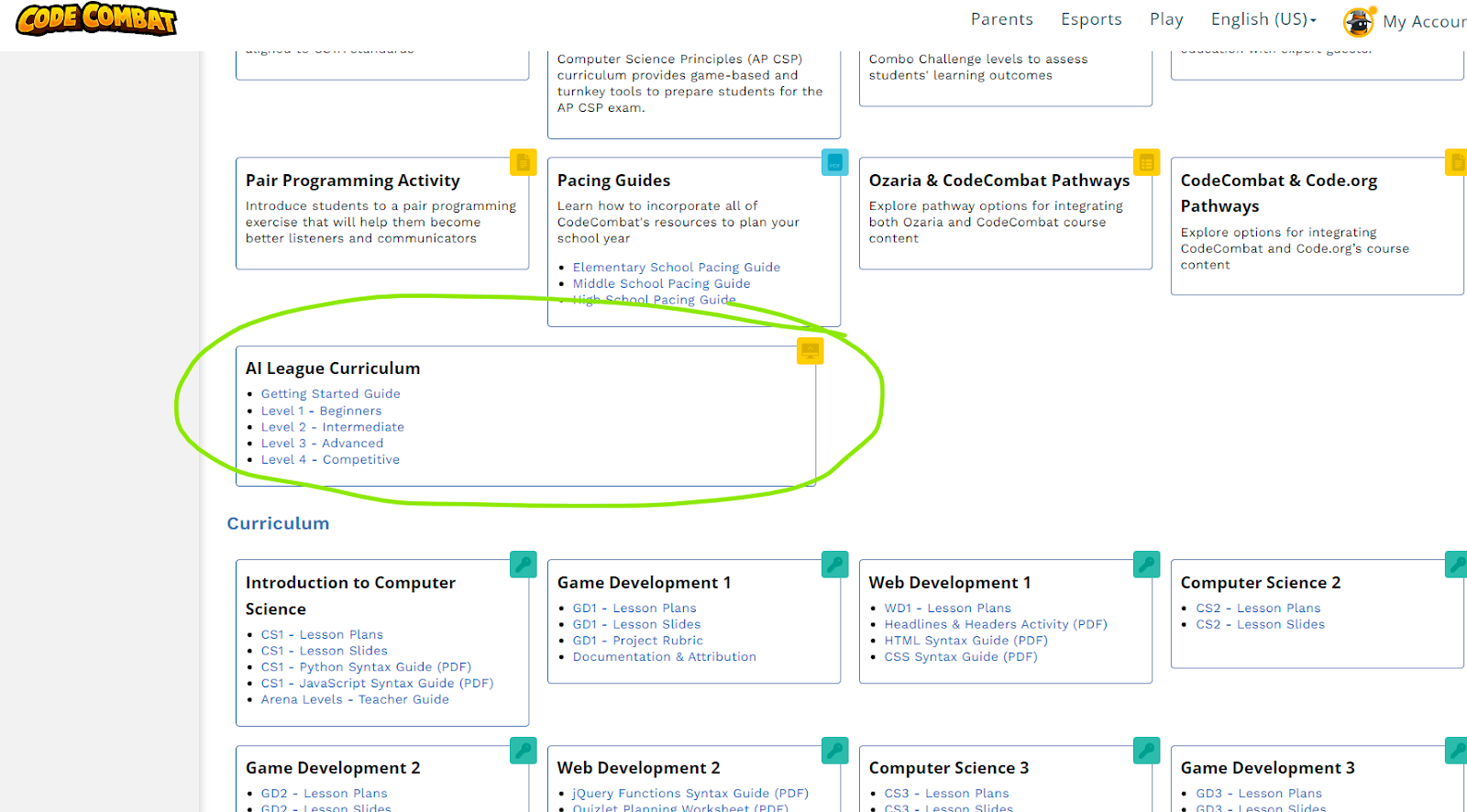 AI League Curriculum in Teacher Toolkit